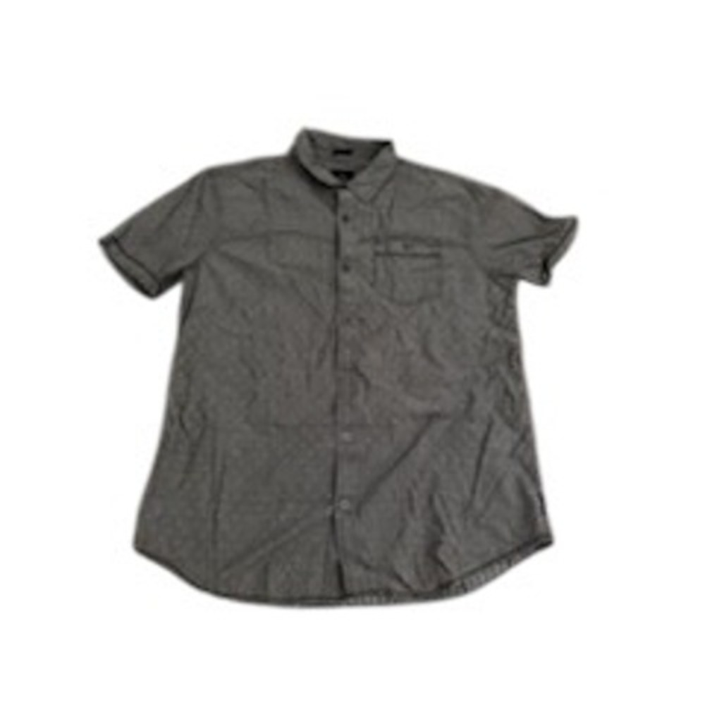 Prana Mens XL Slim Fit Short Sleeve Button Down Shirt Grey Geometric Pattern